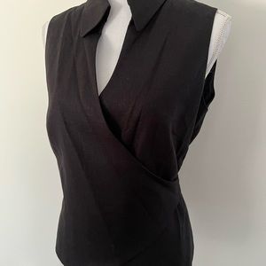 Vintage linen-blend black wrap tank top - Size 12